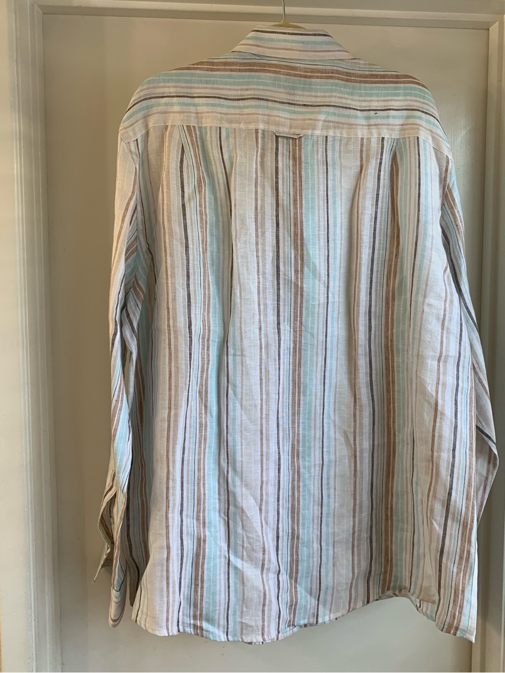 Linen Club Room Luxury Striped Linen Shirt in Mint & Beige XL - Picture 2 of 5